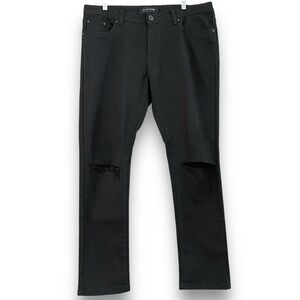 Platform Men’s Jeans 36/30 Modern Classic Slim Stretch Black Denim Ripped Knees